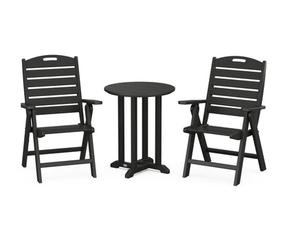POLYWOOD® Nautical Folding Highback Chair 3-Piece Round Bistro Dining Set in Black