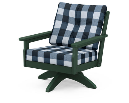 POLYWOOD® Vineyard Deep Seating Swivel Chair in Green / Buffalo Plaid Marine Indigo