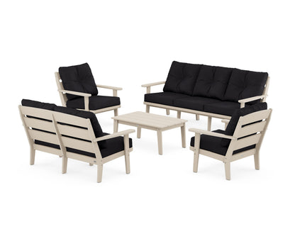 POLYWOOD® Lakeside 5-Piece Lounge Sofa Set in Sand / Midnight Linen