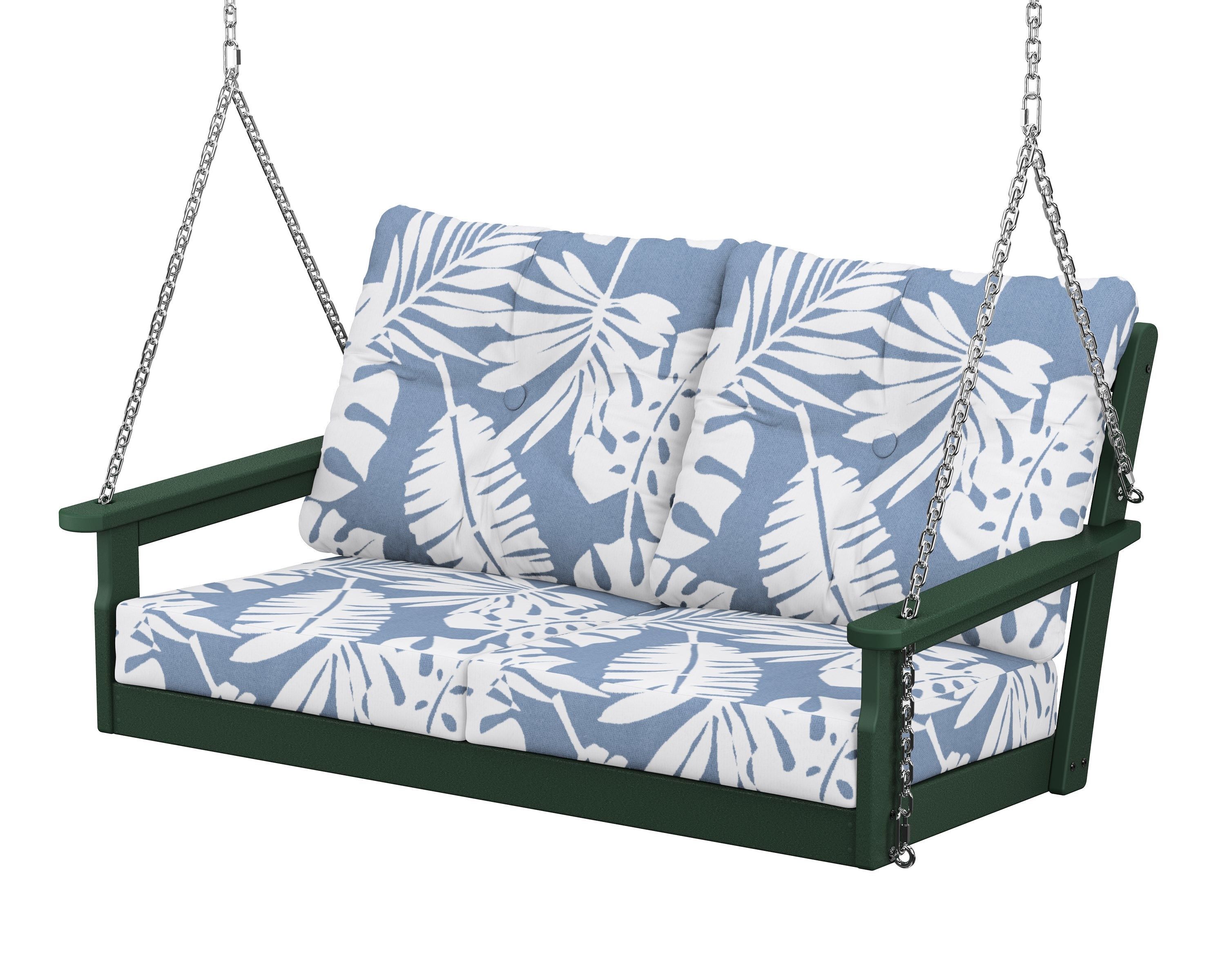 POLYWOOD® Vineyard Deep Seating Swing in Green / Leaf Sky Blue