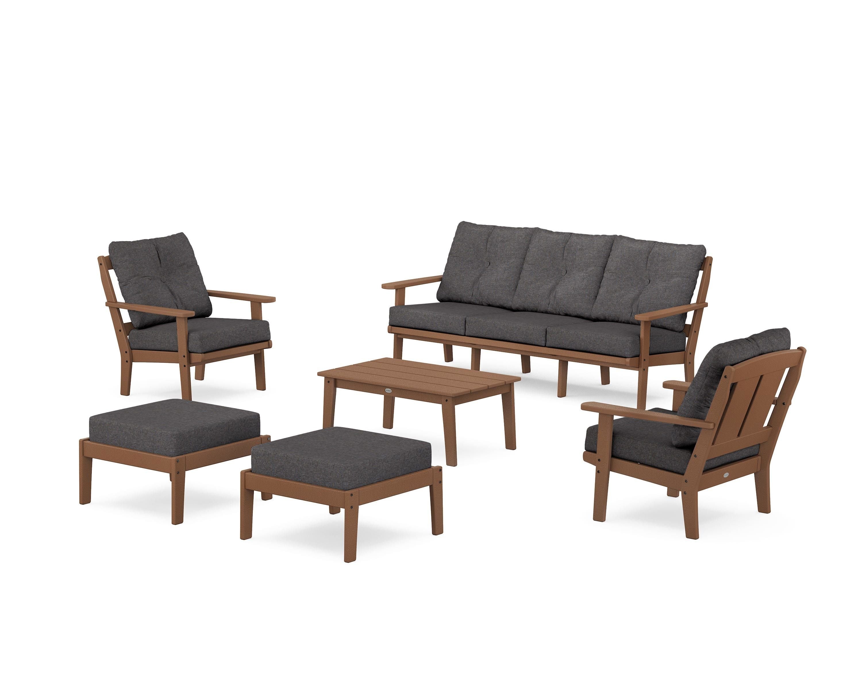 POLYWOOD® Mission 6-Piece Lounge Sofa Set in Teak / Ash Charcoal