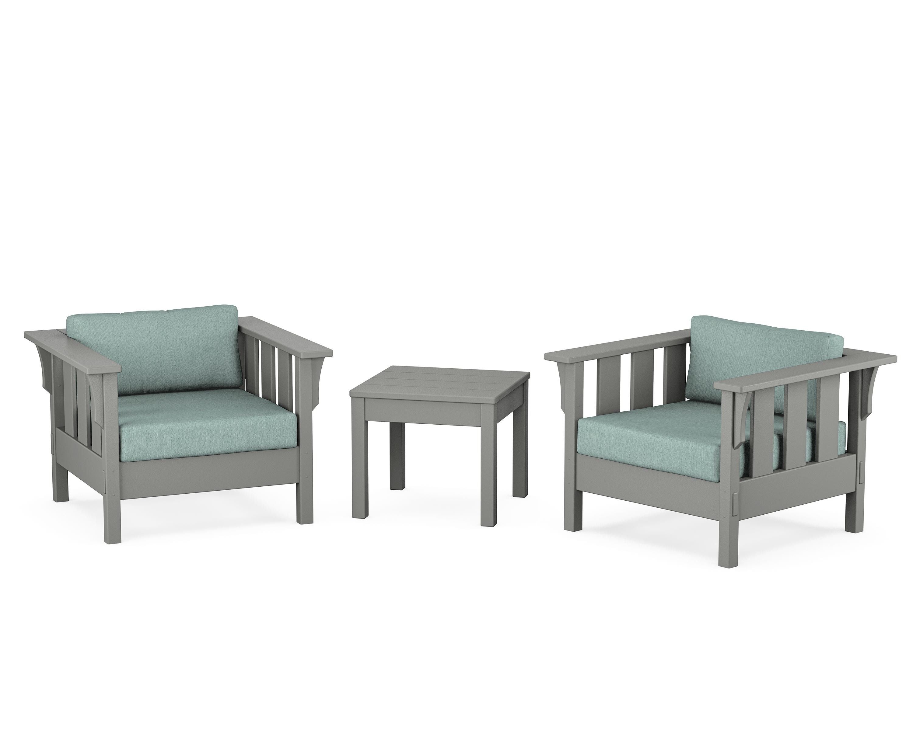 Martha Stewart by POLYWOOD® Acadia 3-Piece Deep Seating Set in Slate Grey / Glacier Spa