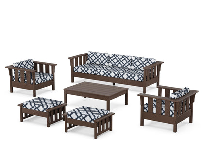 Martha Stewart by POLYWOOD® Acadia 6-Piece Lounge Sofa Set in Mahogany / Trellis Marine Indigo
