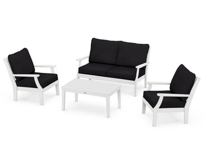 POLYWOOD® Braxton 4-Piece Deep Seating Chair Set in White / Midnight Linen