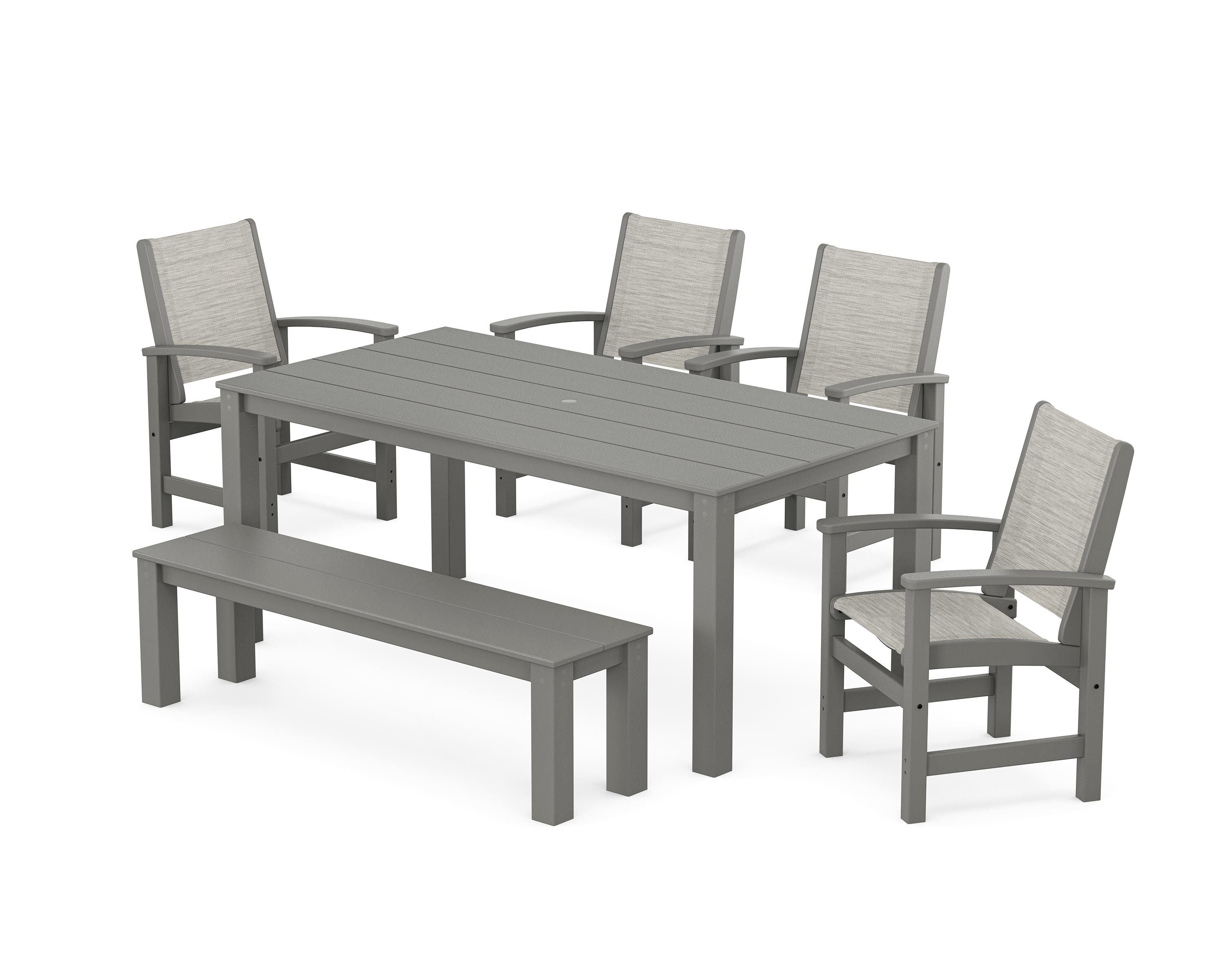 POLYWOOD® Coastal 6-Piece Parsons Dining Set with Bench in Slate Grey / Birch Sling