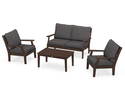 POLYWOOD® Braxton 4-Piece Deep Seating Chair Set in Mahogany / Ash Charcoal