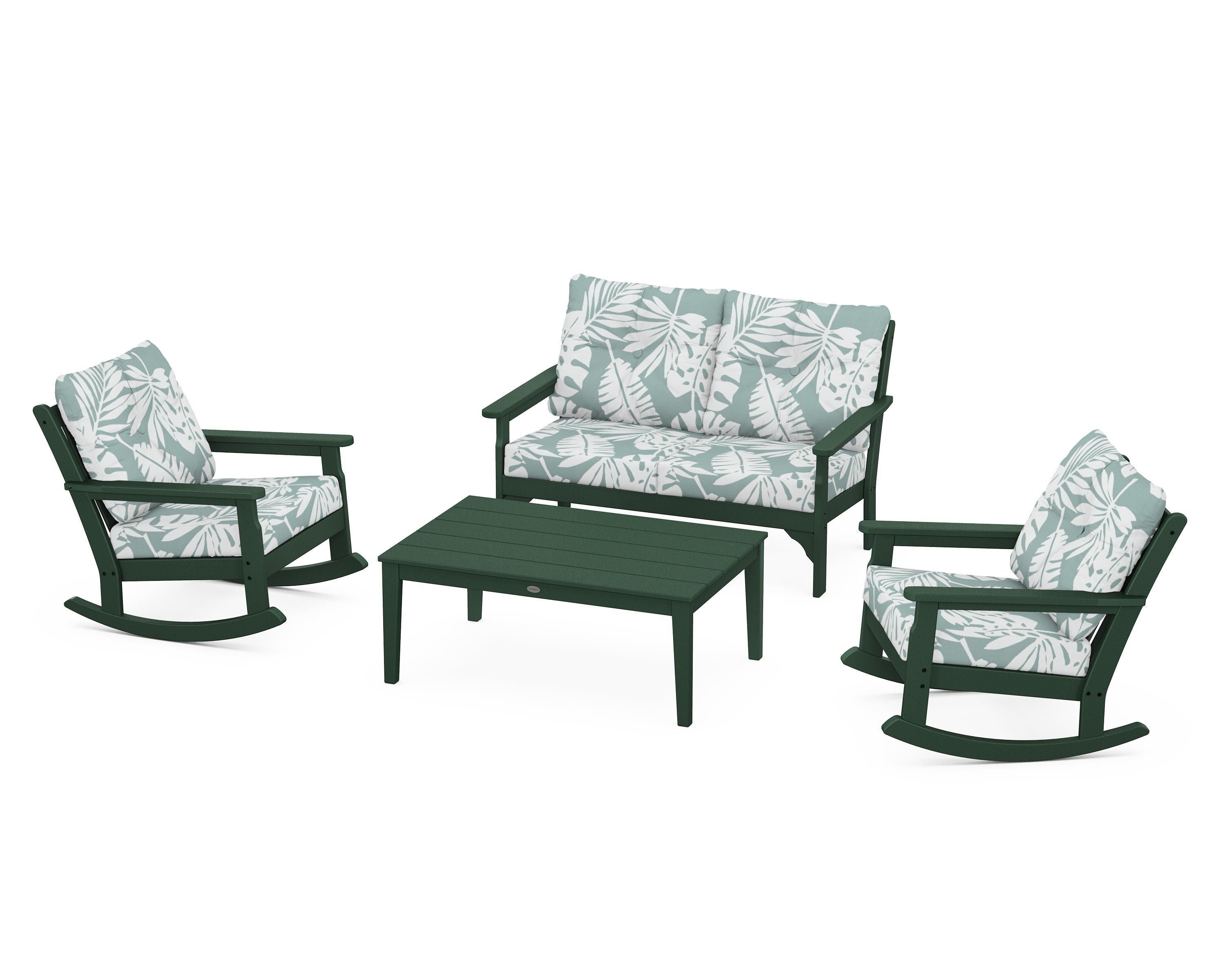 POLYWOOD® Vineyard 4-Piece Deep Seating Rocking Chair Set in Green / Leaf Glacier Spa