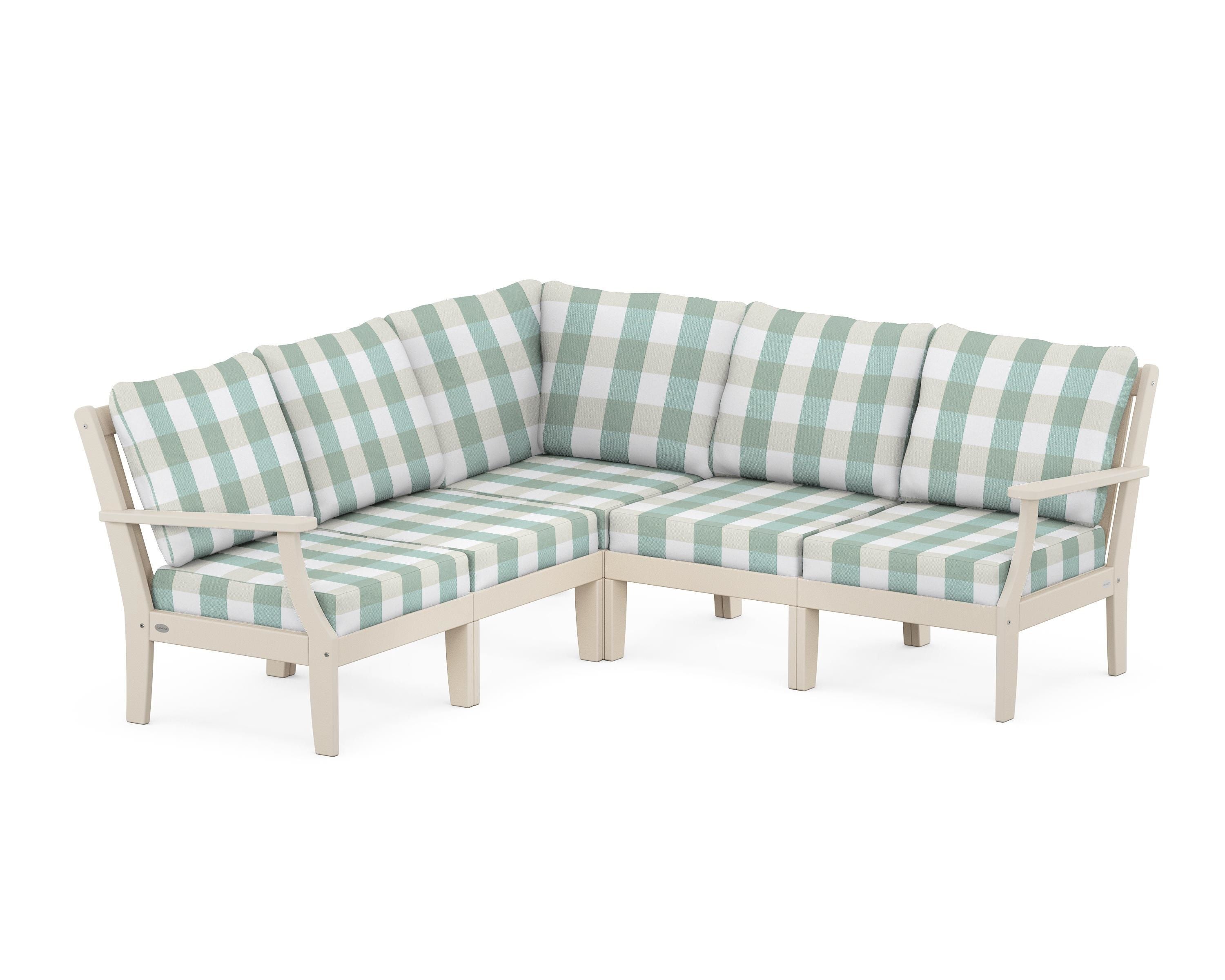 POLYWOOD® Braxton Modular 5-Piece Deep Seating Set in Sand / Buffalo Plaid Glacier Spa