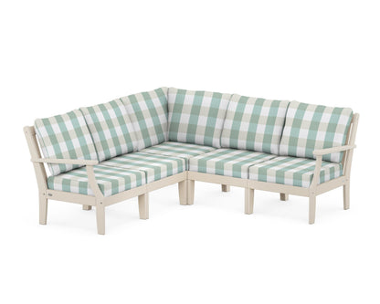 POLYWOOD® Braxton Modular 5-Piece Deep Seating Set in Sand / Buffalo Plaid Glacier Spa