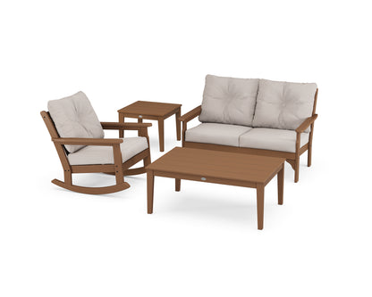 POLYWOOD® Vineyard 4-Piece Deep Seating Rocker Set in Teak / Dune Burlap