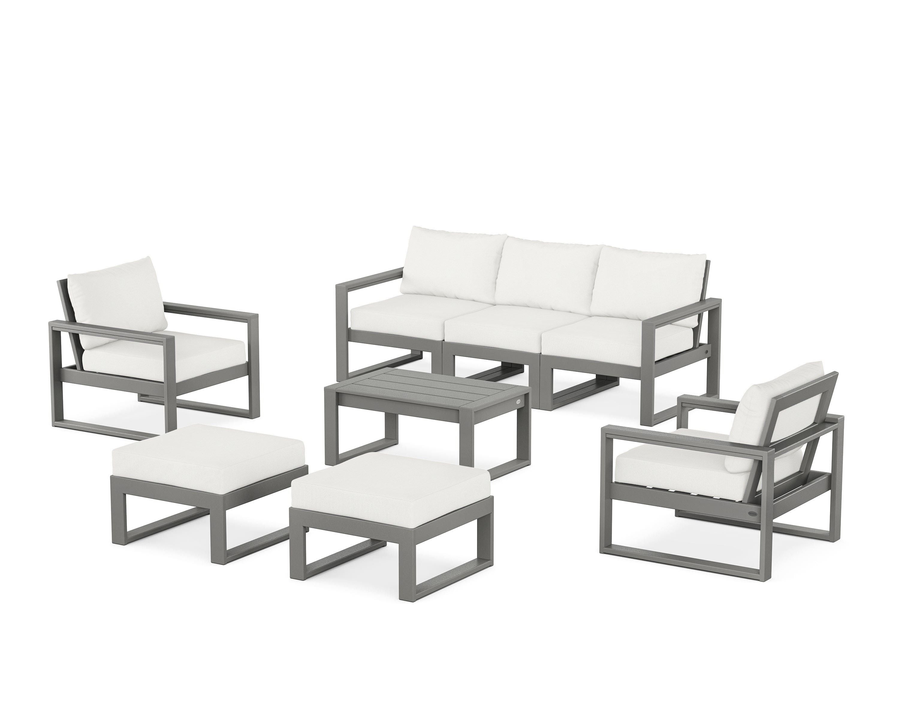 POLYWOOD® EDGE Sectional 8-Piece Lounge Sofa Set in Slate Grey / Natural Linen