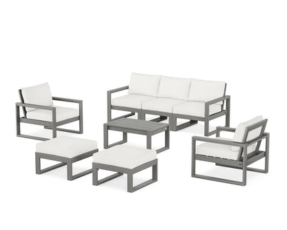 POLYWOOD® EDGE Sectional 8-Piece Lounge Sofa Set in Slate Grey / Natural Linen
