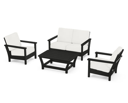 POLYWOOD® Harbour 4-Piece Deep Seating Set in Black / Natural Linen