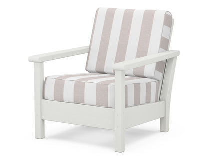 POLYWOOD® Harbour Deep Seating Chair in Vintage White / Cabana Stripe Dune Burlap