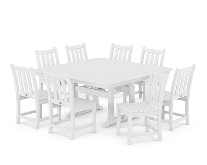POLYWOOD® Traditional Garden 9-Piece Nautical Trestle Dining Set in White
