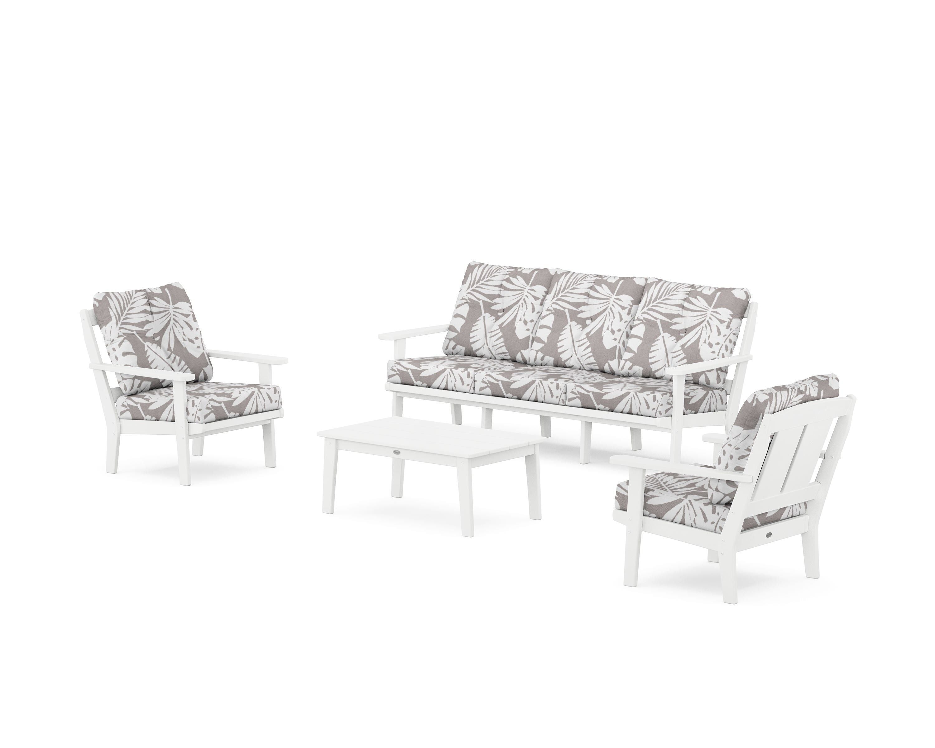 POLYWOOD® Mission 4-Piece Deep Seating Set with Sofa in White / Leaf Grey Mist