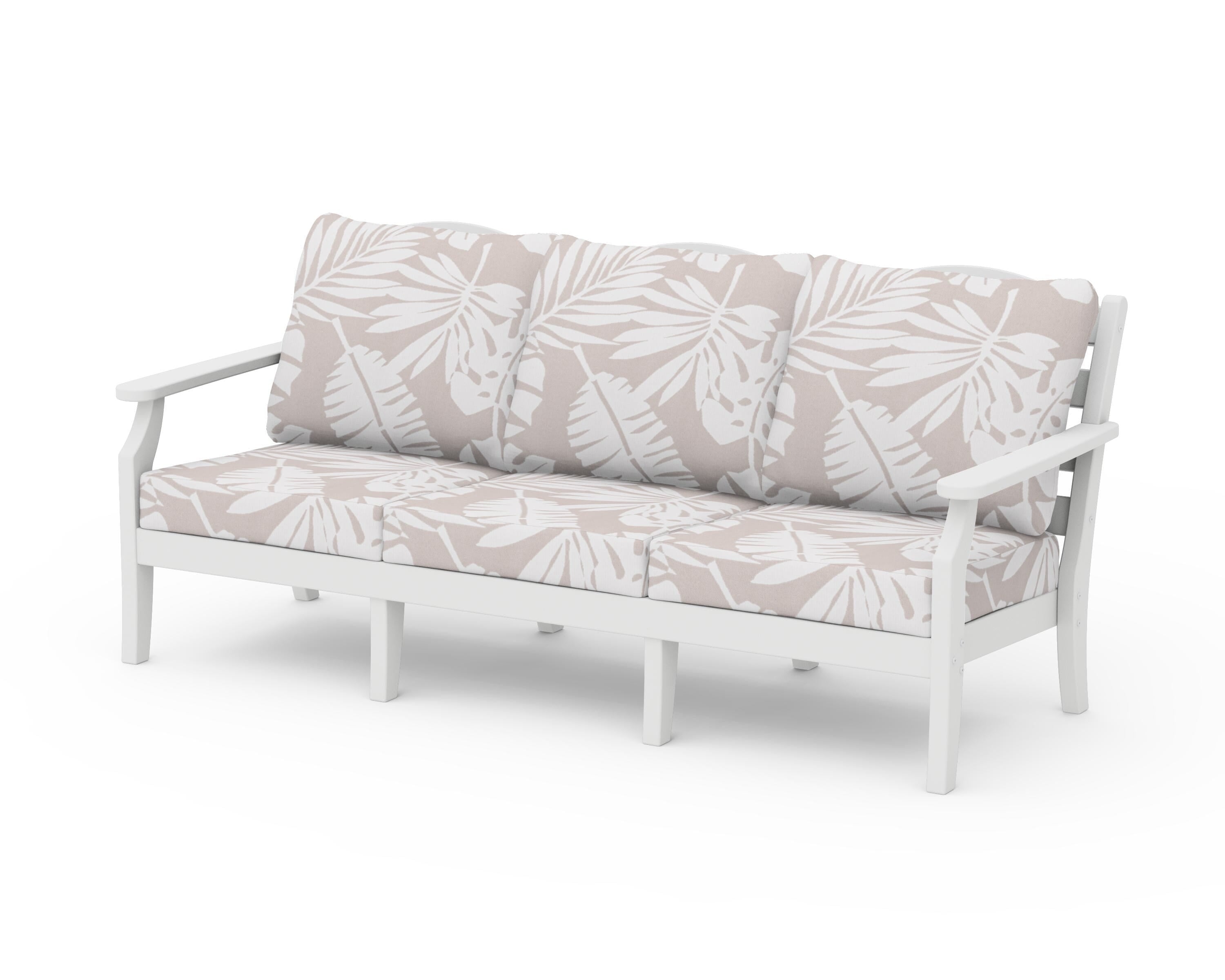 Draper James™ by  POLYWOOD® Savannah Deep Seating Sofa in White / Leaf Dune Burlap