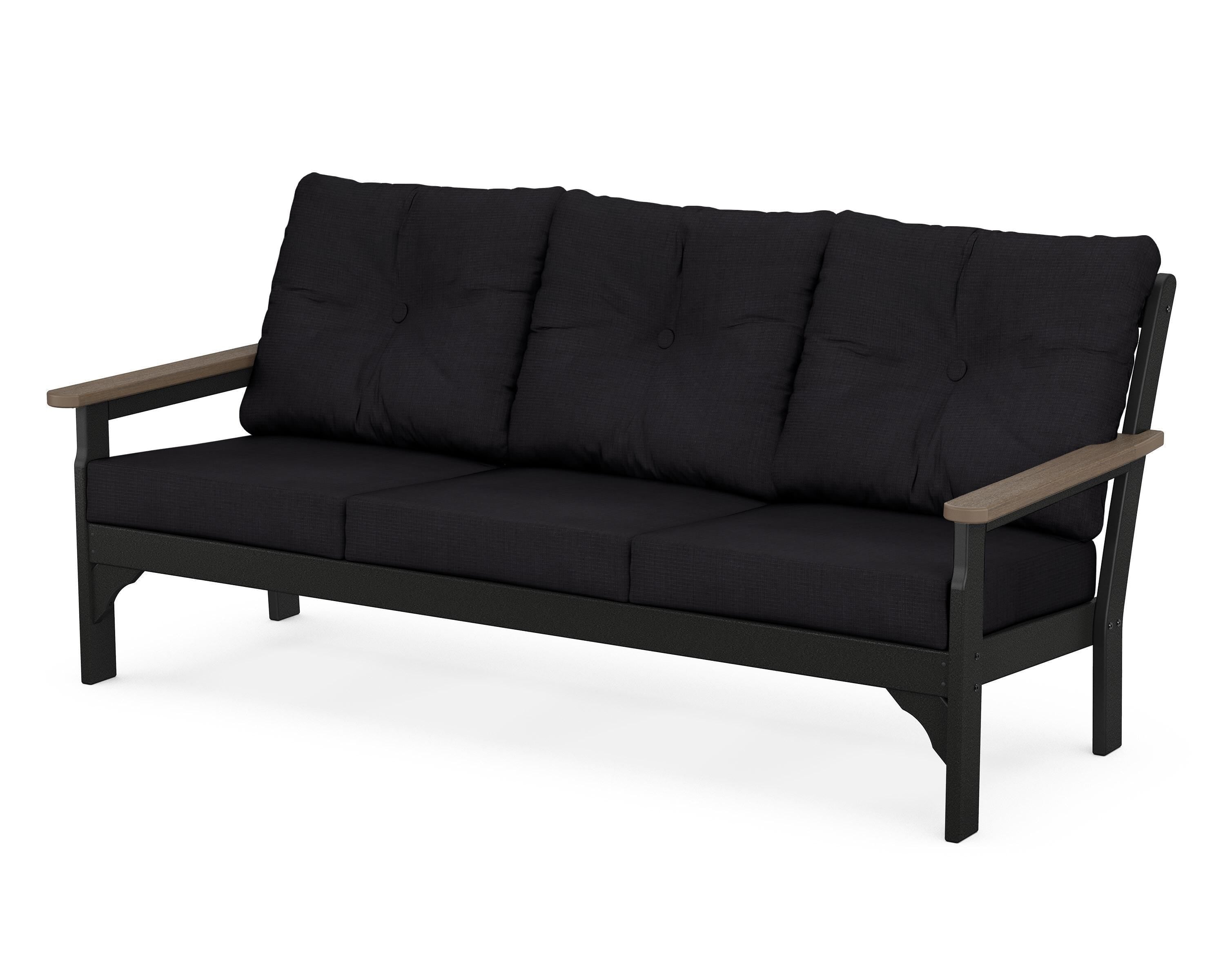 POLYWOOD® Vineyard Deep Seating Sofa in Black / Kona / Midnight Linen