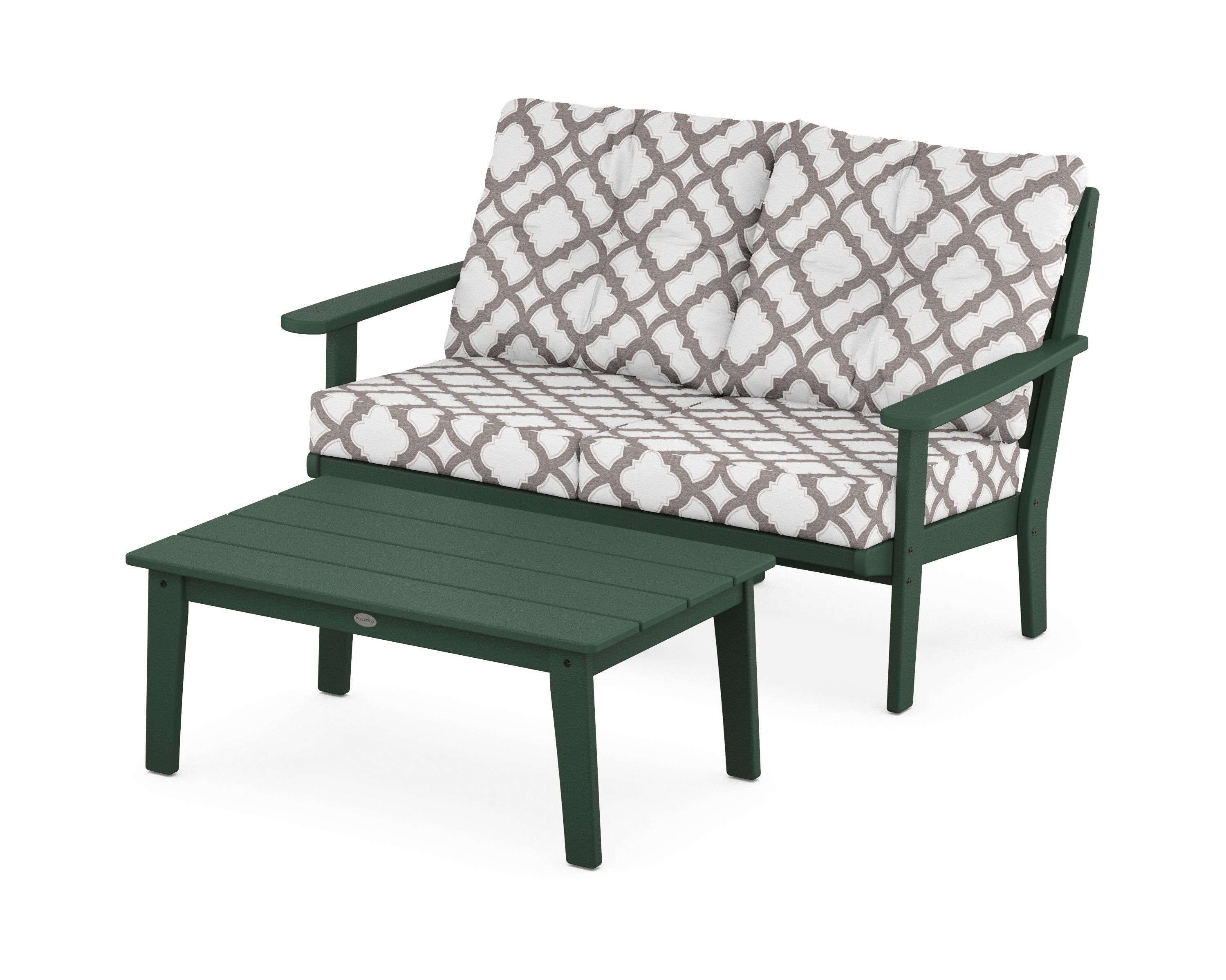 POLYWOOD® Lakeside 2-Piece Lounge Loveseat Set in Green / Trellis Grey Mist