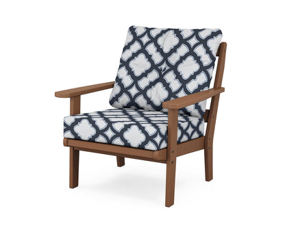 POLYWOOD® Mission Deep Seating Chair in Teak / Trellis Marine Indigo