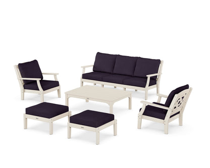 Martha Stewart by POLYWOOD® Chinoiserie 6-Piece Lounge Sofa Set in Sand / Navy Linen