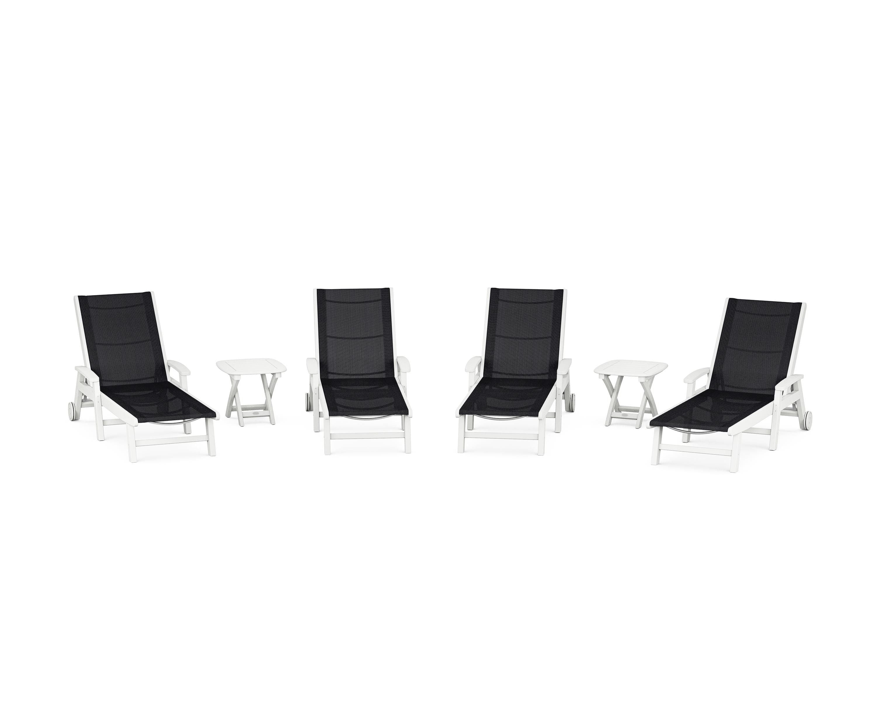 POLYWOOD® Coastal Chaise 6-Piece Set with Wheels in White / Black Sling