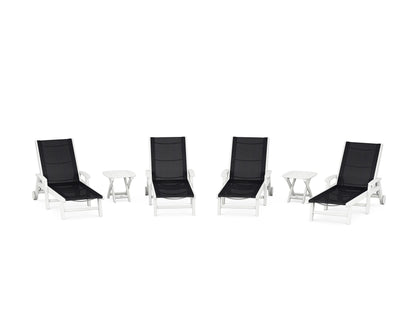 POLYWOOD® Coastal Chaise 6-Piece Set with Wheels in White / Black Sling
