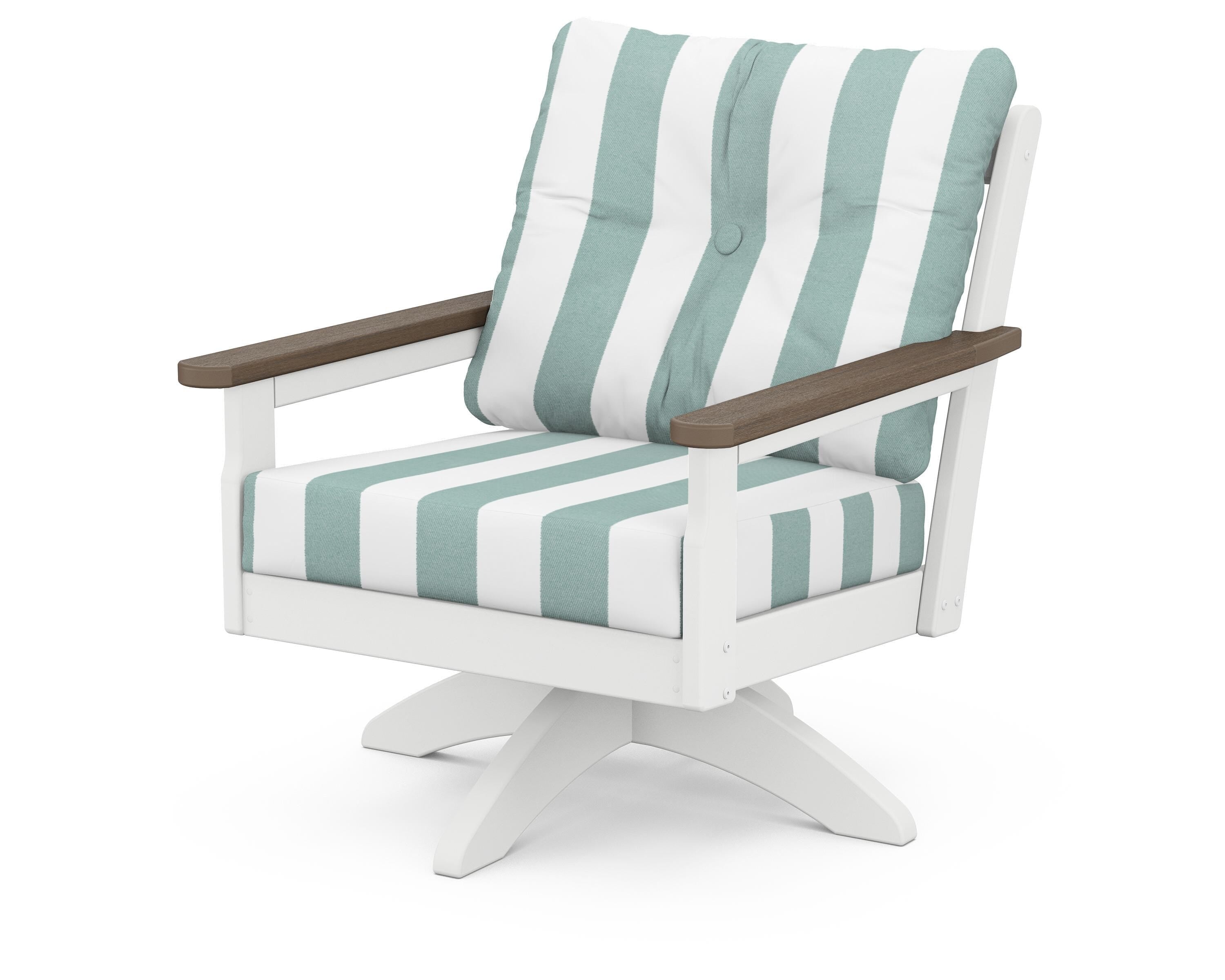 POLYWOOD® Vineyard Deep Seating Swivel Chair in White / Kona / Cabana Stripe Glacier Spa