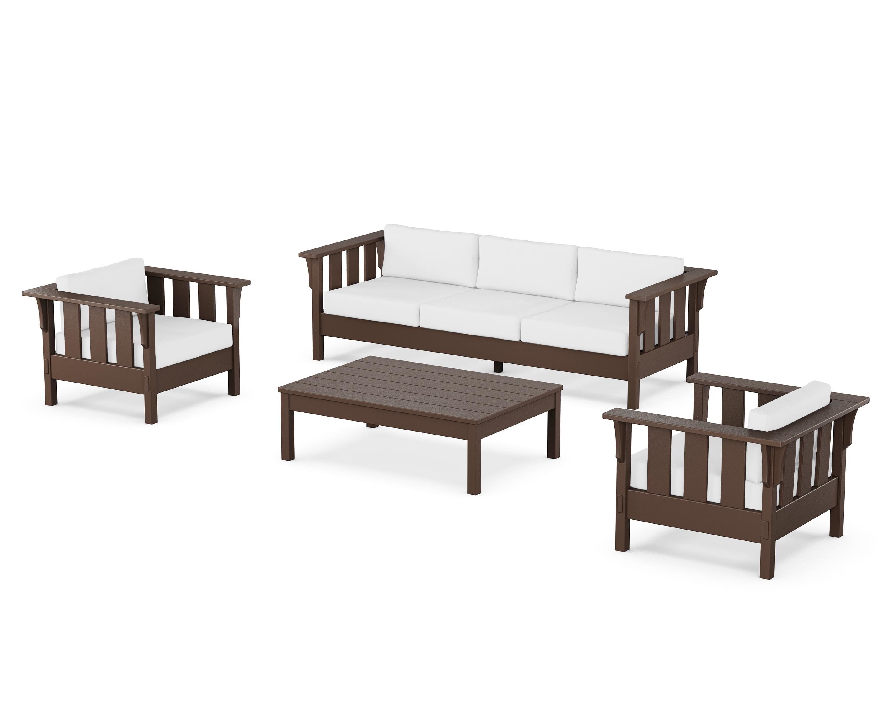 Martha Stewart by POLYWOOD® Acadia 4-Piece Deep Seating Set with Sofa in Mahogany / Natural