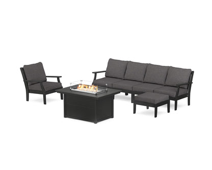 POLYWOOD® Braxton Sectional Lounge and Fire Pit Set in Black / Ash Charcoal