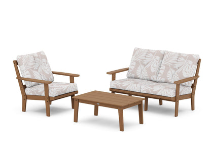 POLYWOOD® Prairie 3-Piece Deep Seating Set with Loveseat in Teak / Leaf Dune Burlap