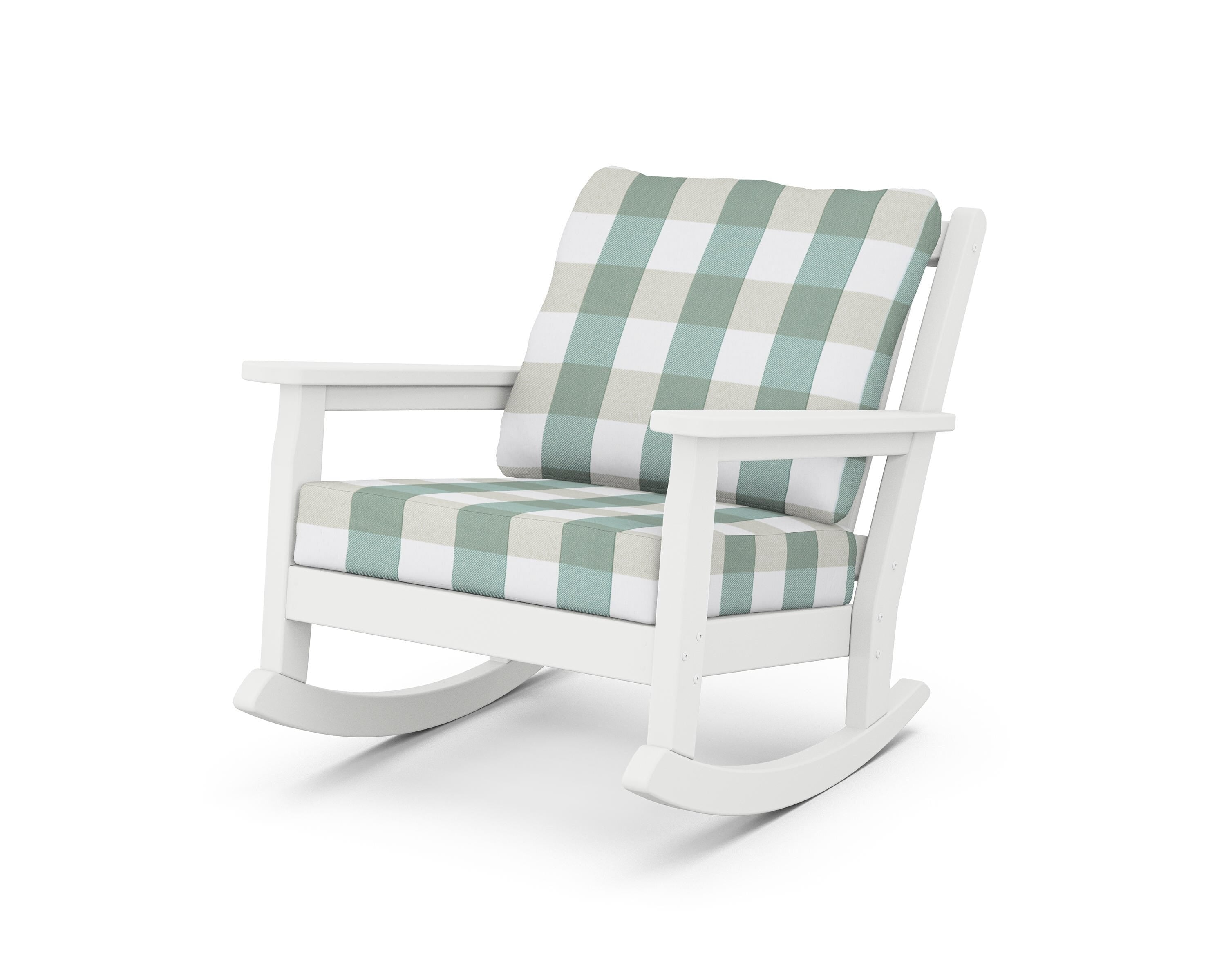 POLYWOOD® Chippendale Deep Seating Rocking Chair in White / Buffalo Plaid Glacier Spa