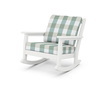 POLYWOOD® Chippendale Deep Seating Rocking Chair in White / Buffalo Plaid Glacier Spa