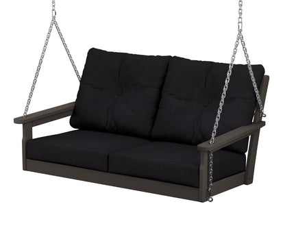 POLYWOOD® Vineyard Deep Seating Swing in Vintage Coffee / Midnight Linen