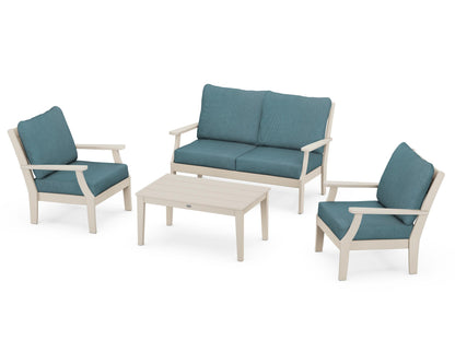 POLYWOOD® Braxton 4-Piece Deep Seating Chair Set in Sand / Ocean Teal