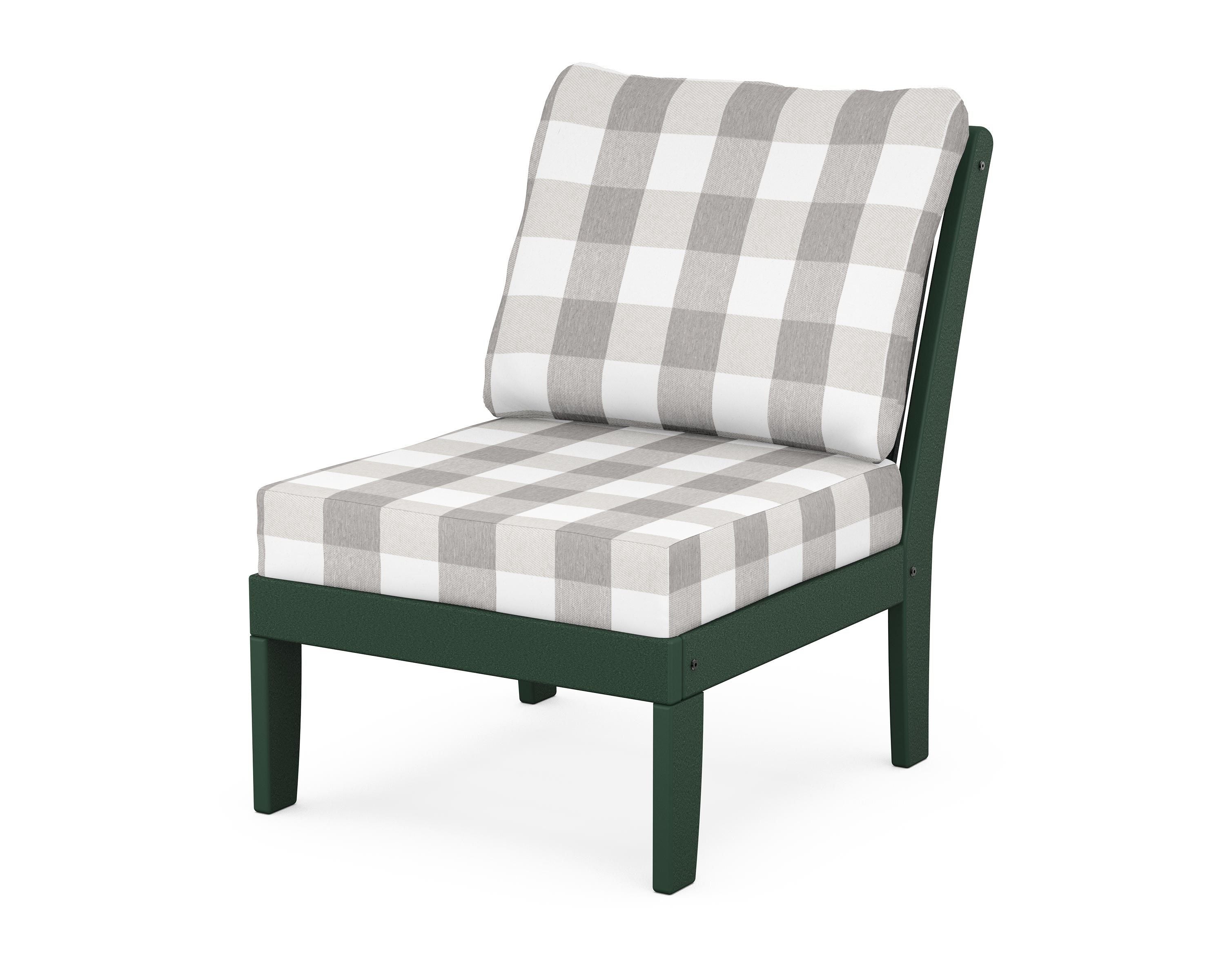 POLYWOOD® Braxton Modular Armless Chair in Green / Buffalo Plaid Grey Mist