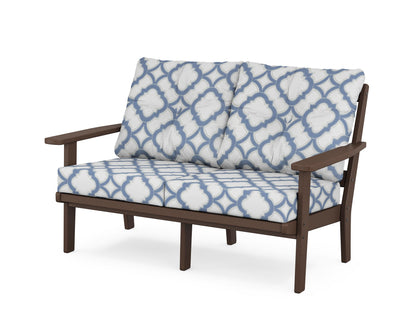 POLYWOOD® Oxford Deep Seating Loveseat in Mahogany / Trellis Sky Blue