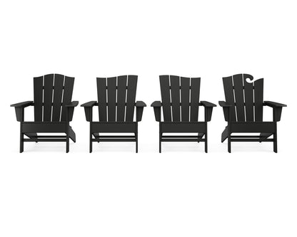 POLYWOOD® Wave Collection 4-Piece Adirondack Chair Set in Black