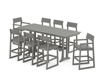 POLYWOOD® EDGE 9-Piece Farmhouse Bar Set with Trestle Legs in Slate Grey