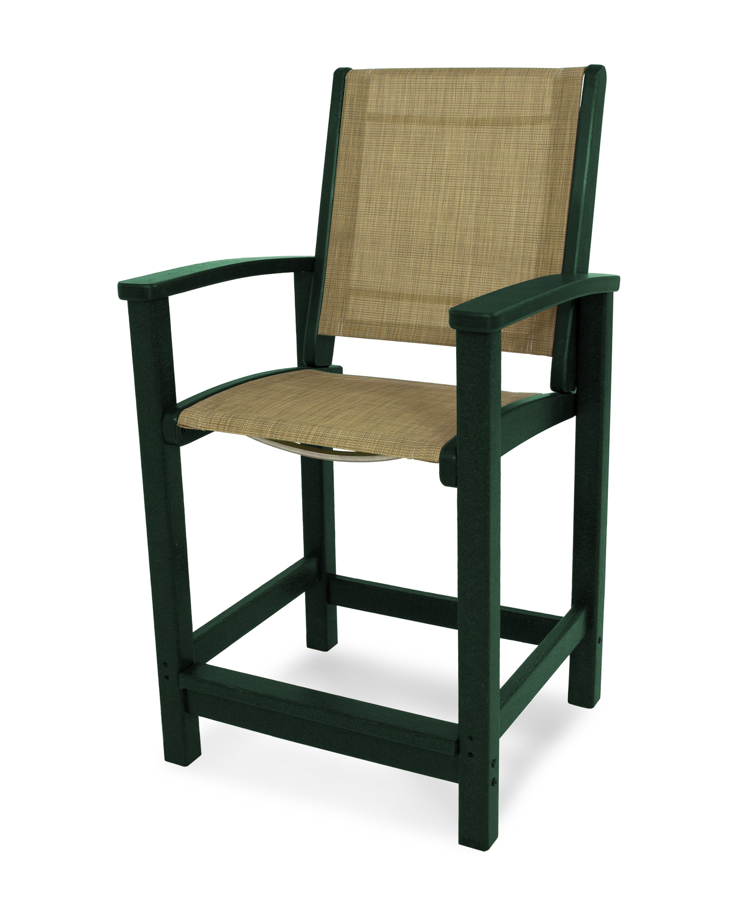 POLYWOOD® Coastal Counter Chair in Green / Burlap Sling