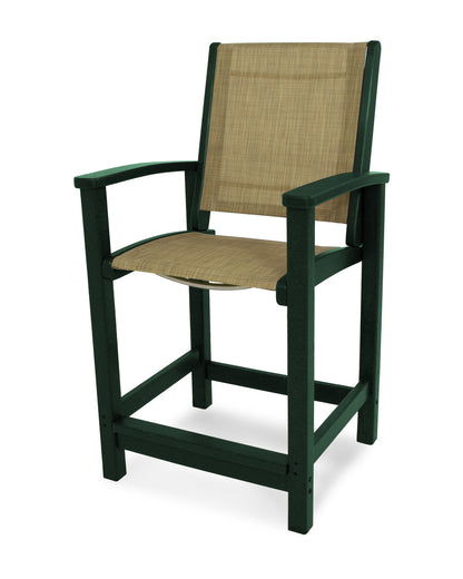 POLYWOOD® Coastal Counter Chair in Green / Burlap Sling