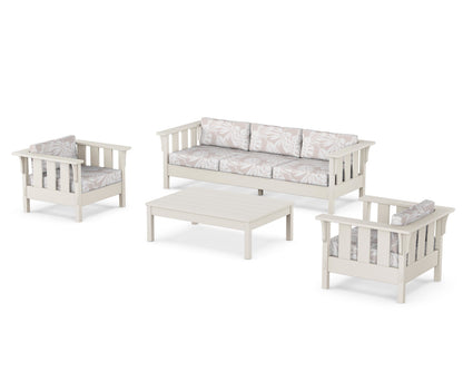 Martha Stewart by POLYWOOD® Acadia 4-Piece Deep Seating Set with Sofa in Sand / Leaf Dune Burlap
