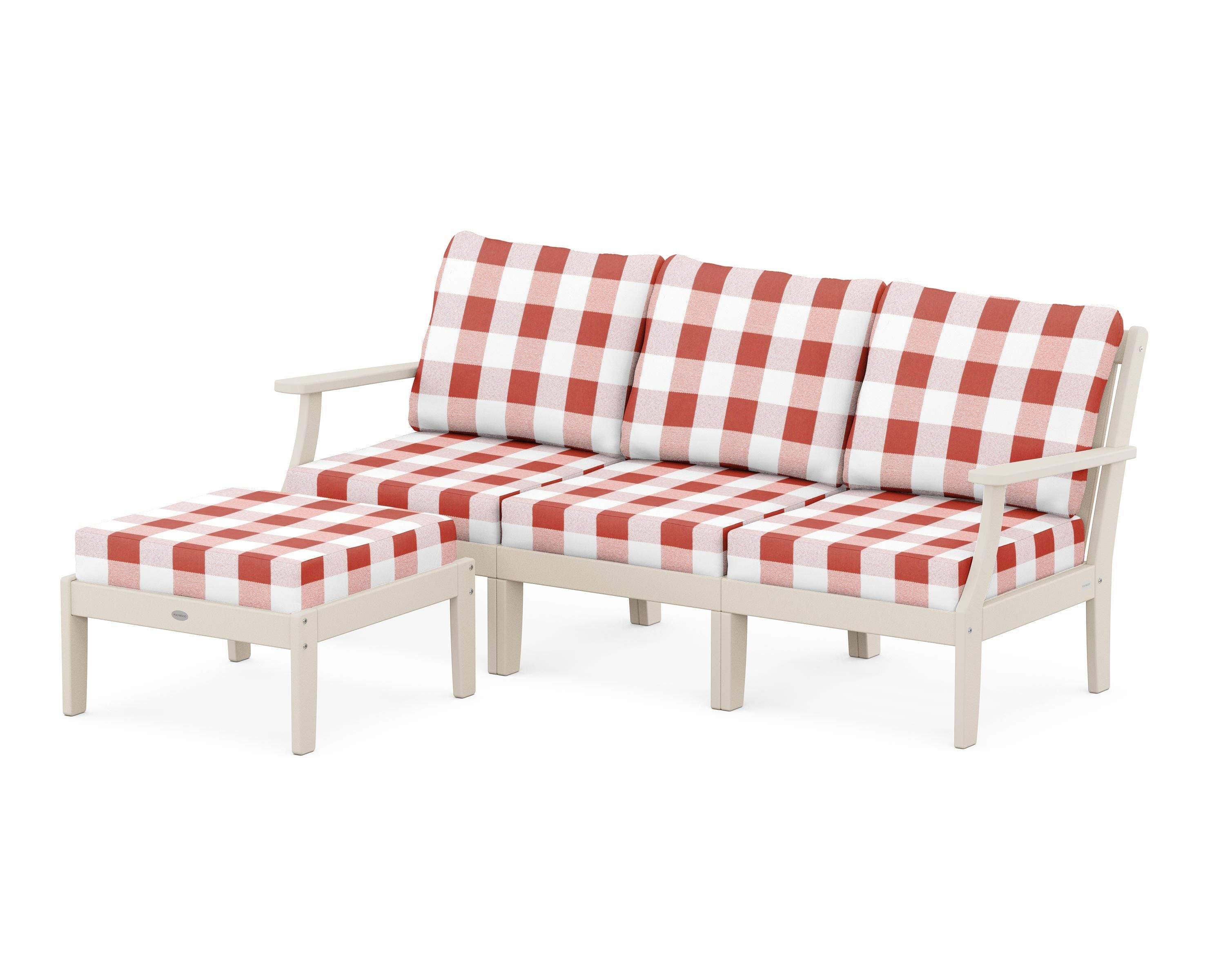 POLYWOOD® Braxton Modular 4-Piece Deep Seating Set with Ottoman in Sand / Buffalo Plaid Crimson