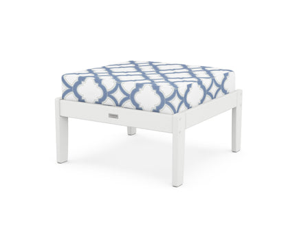 Country Living Cottage Deep Seating Ottoman in White / Trellis Sky Blue