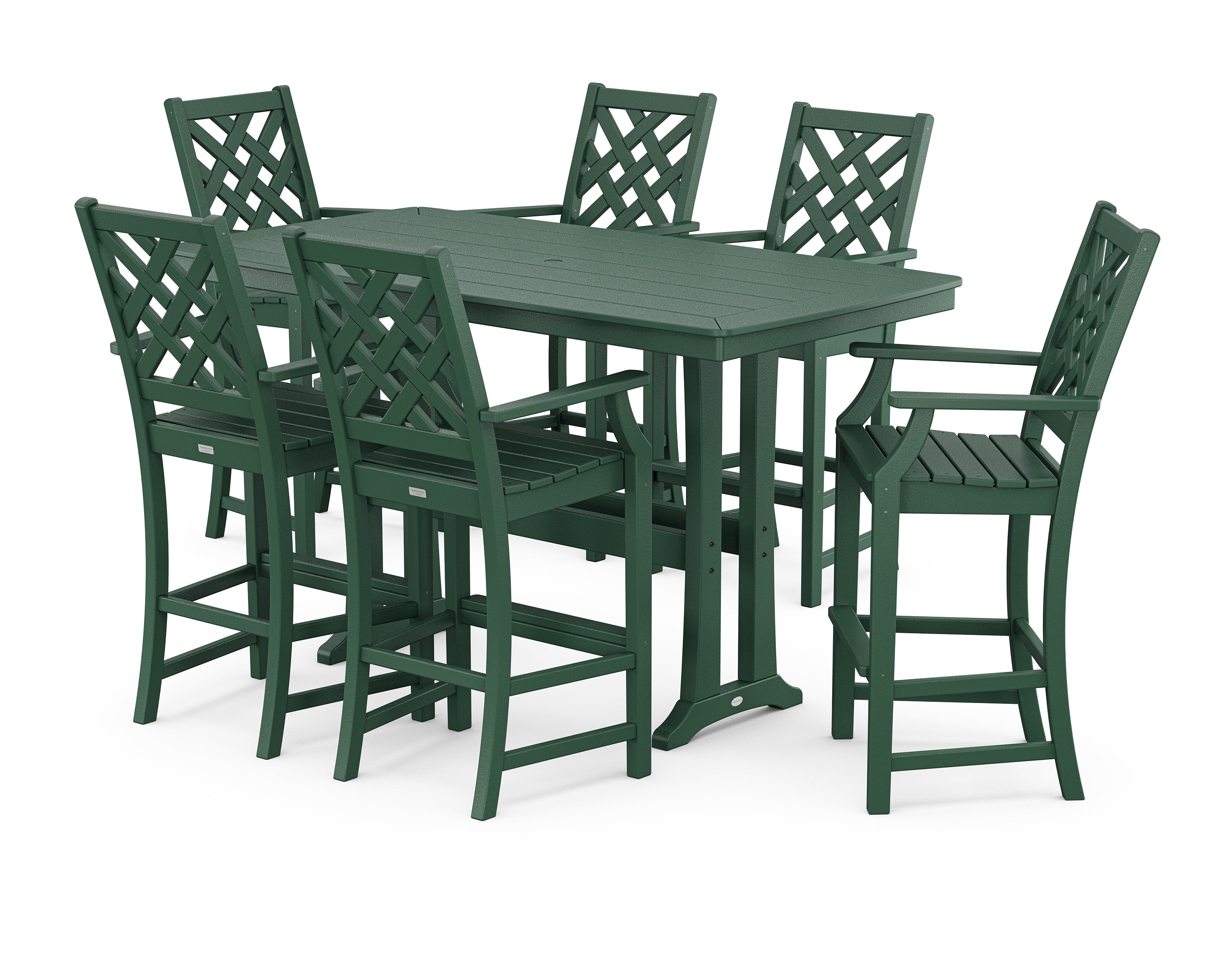 Country Living Wovendale Arm Chair 7-Piece Bar Set with Trestle Legs in Green