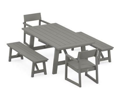 POLYWOOD® EDGE 5-Piece Rustic Farmhouse Dining Set With Benches in Slate Grey