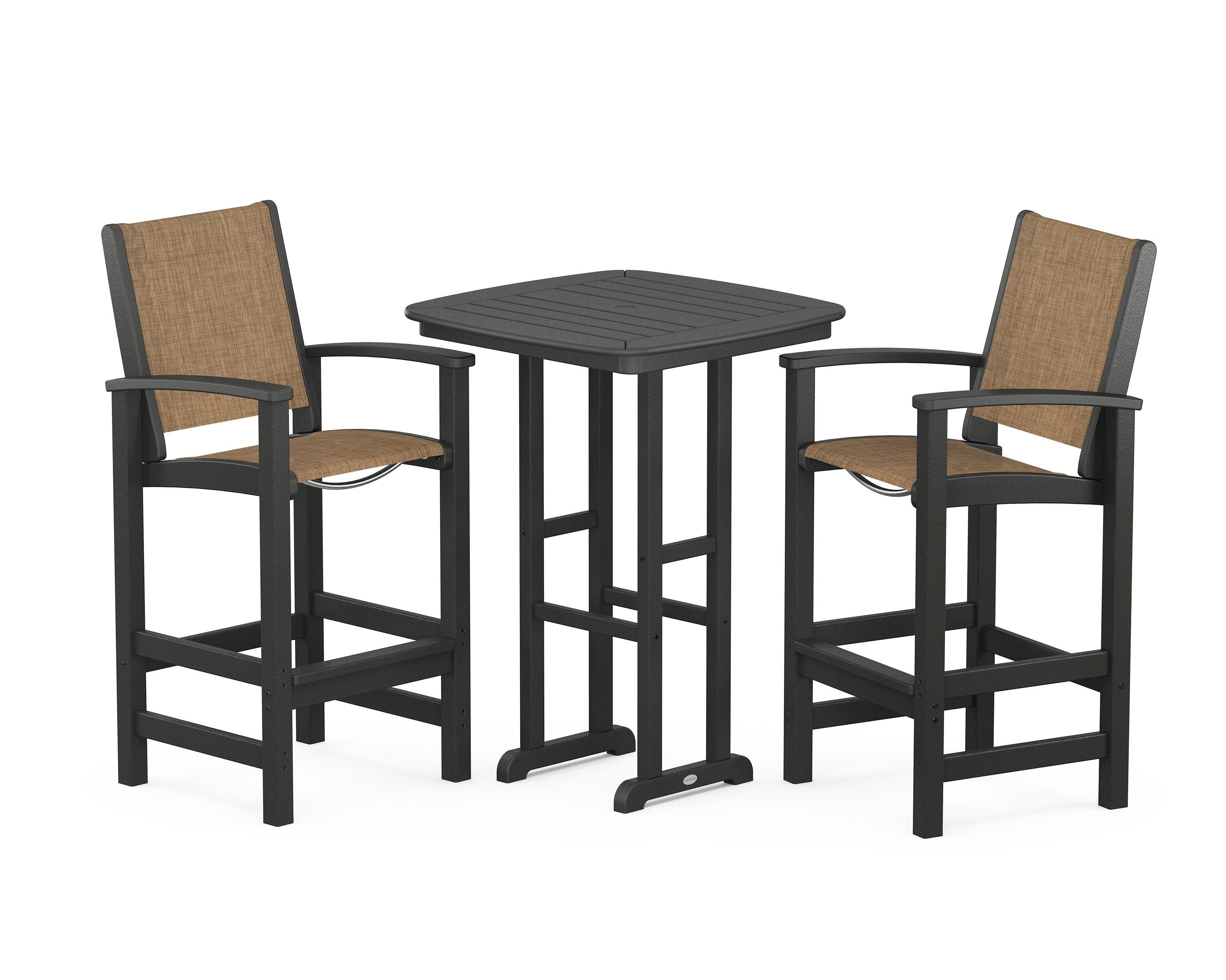 POLYWOOD® Coastal 3-Piece Bar Set in Black / Burlap Sling