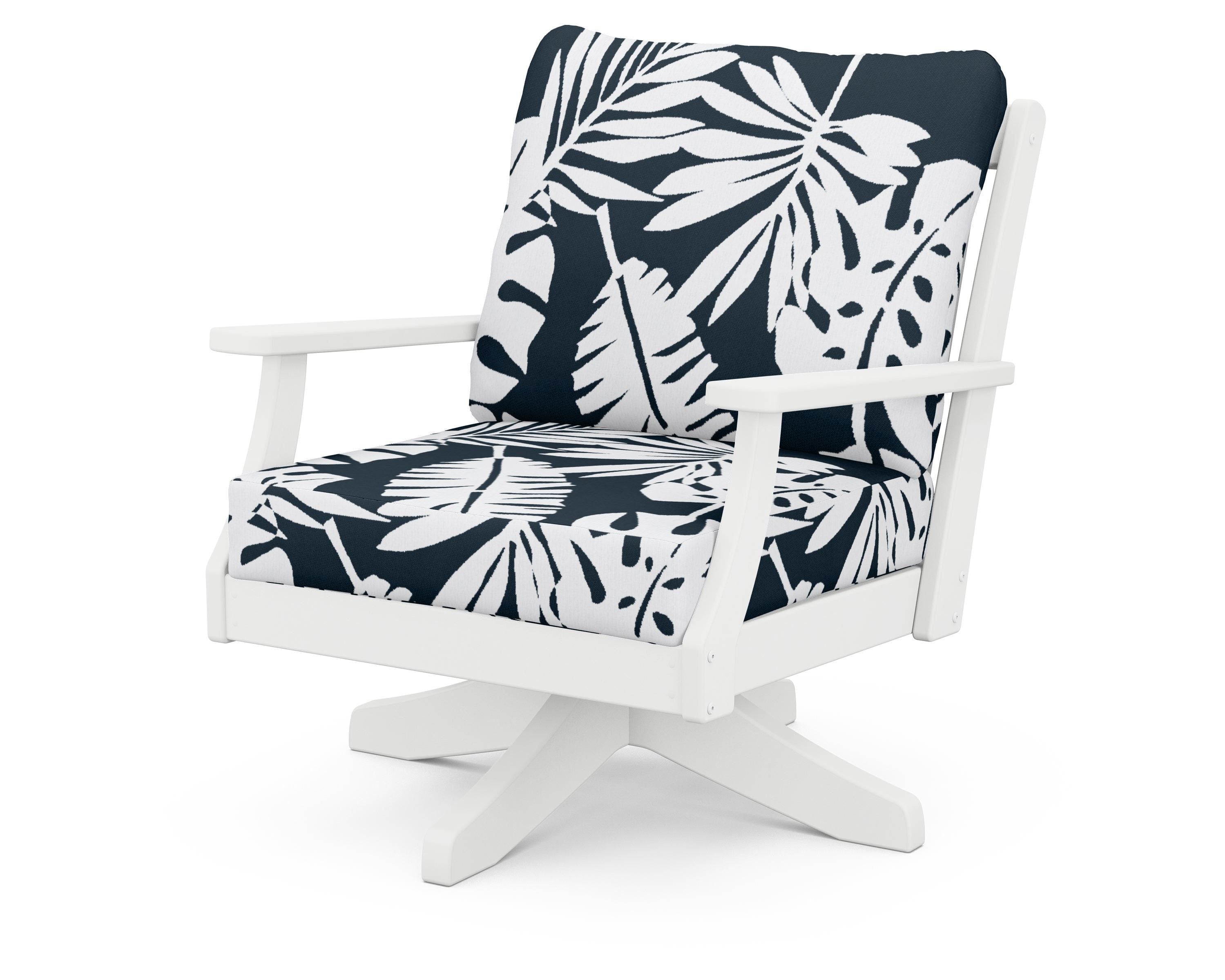POLYWOOD® Braxton Deep Seating Swivel Chair in White / Leaf Marine Indigo