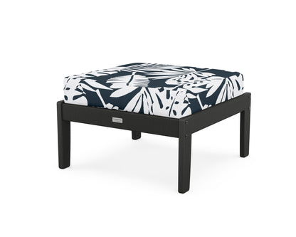 Country Living Cottage Deep Seating Ottoman in Black / Leaf Marine Indigo