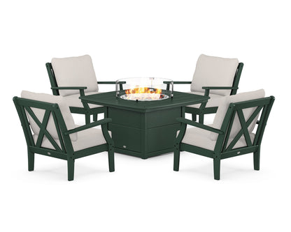 POLYWOOD® Braxton 5-Piece Deep Seating Conversation Set with Fire Pit Table in Green / Cast Ash